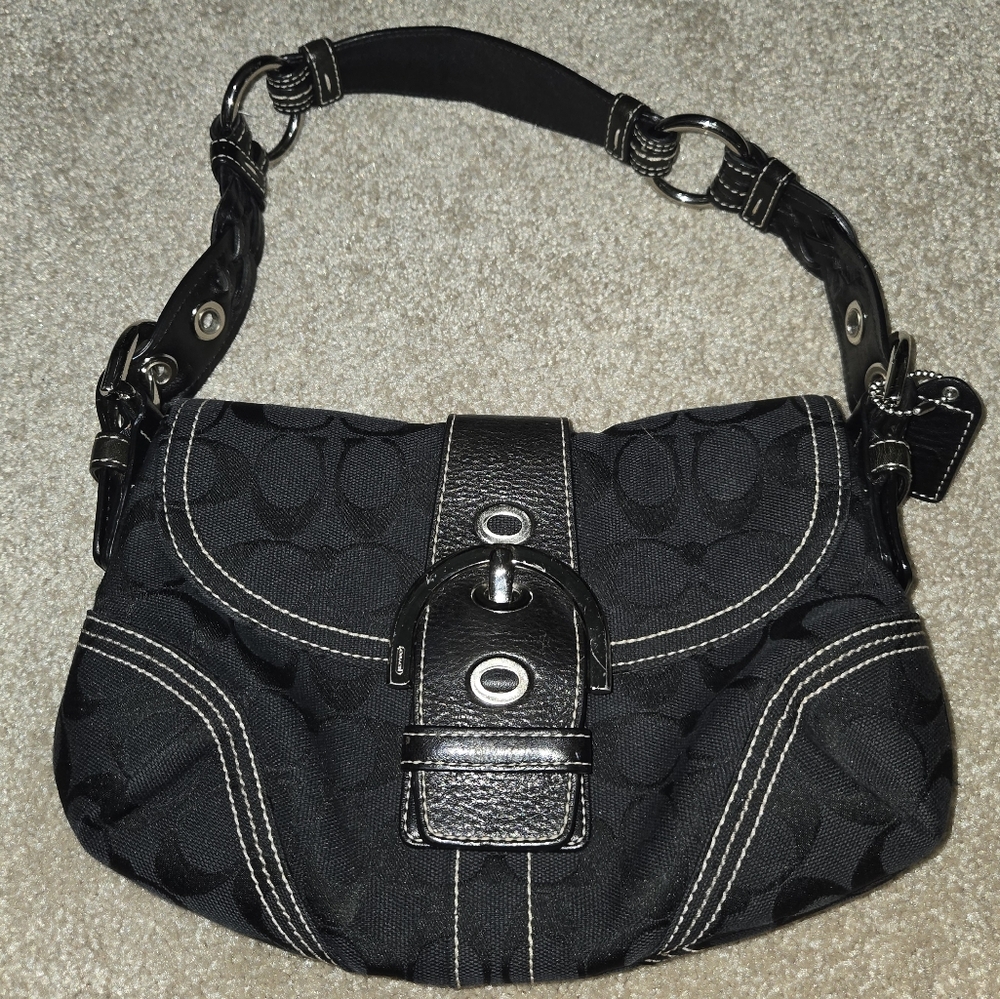 Coach Small Soho Black Signature Jacquard with Braided Strap